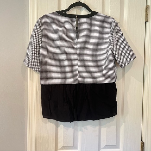 BCBGeneration Black White Check Short Sleeve Top Shirt Keyhole - Picture 6 of 6